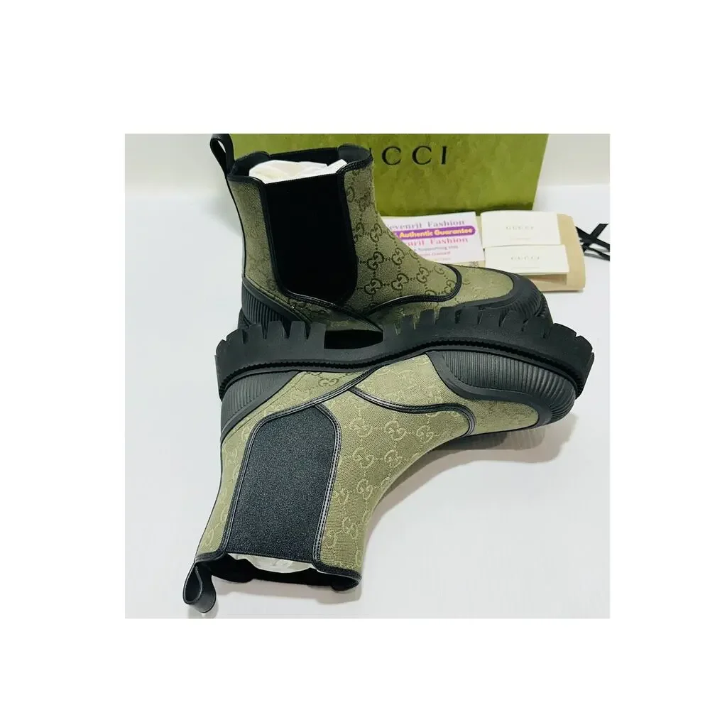 NIB Gucci GG 10.5 US 11 Jacquard Canvas Chelsea Ankle Boot Green Black $1,150